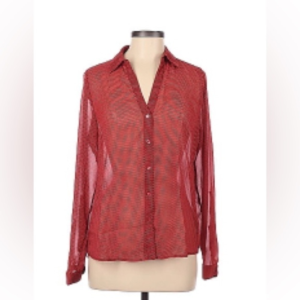 The Limited Sheer Checkered Long Sleeved Button Down Blouse